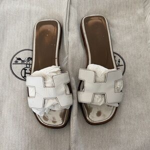 Hermes White Women's Slide Sandals
